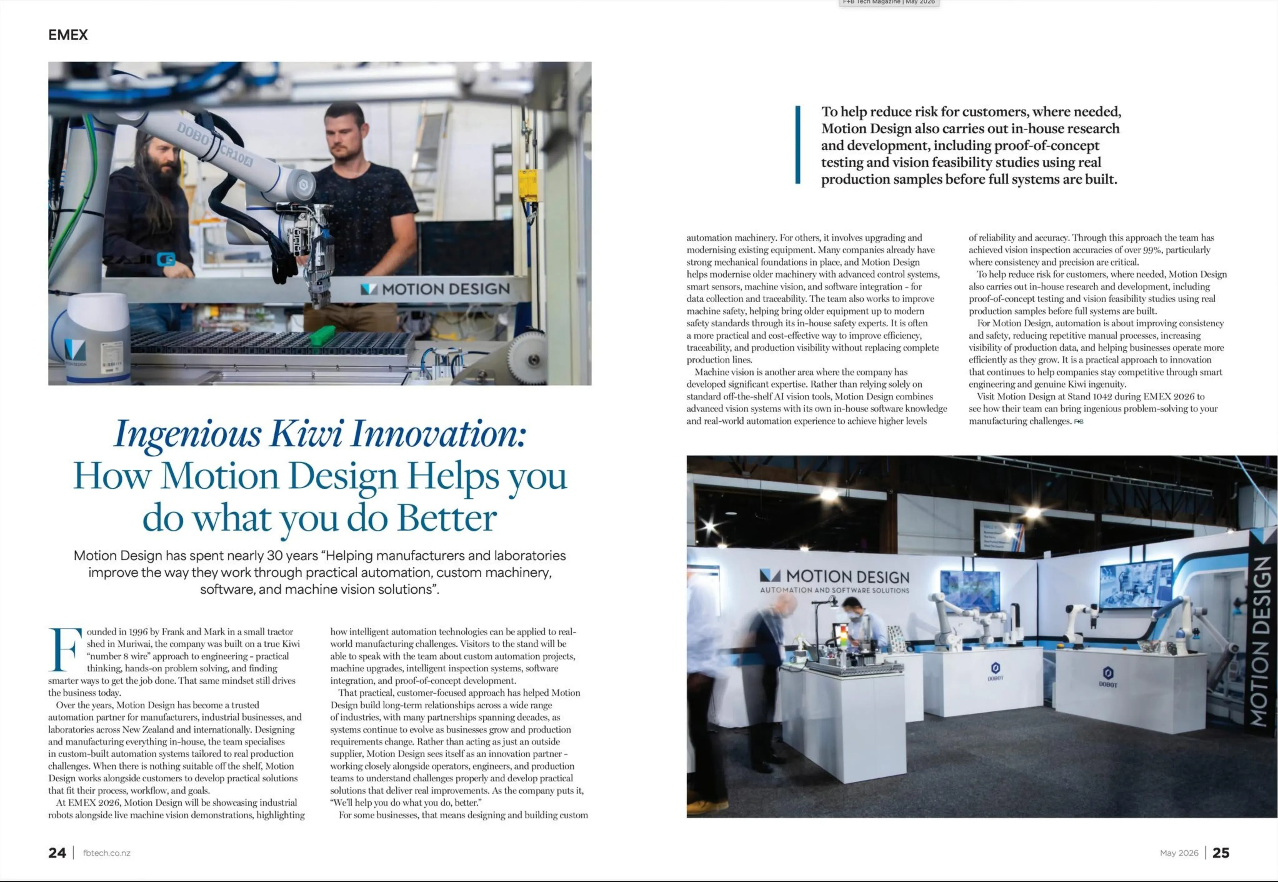 Motion Designs feature article in F&B technology magazine on kiwi innovation.